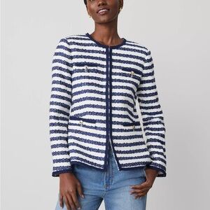Ann Taylor Navy and White Striped Blazer